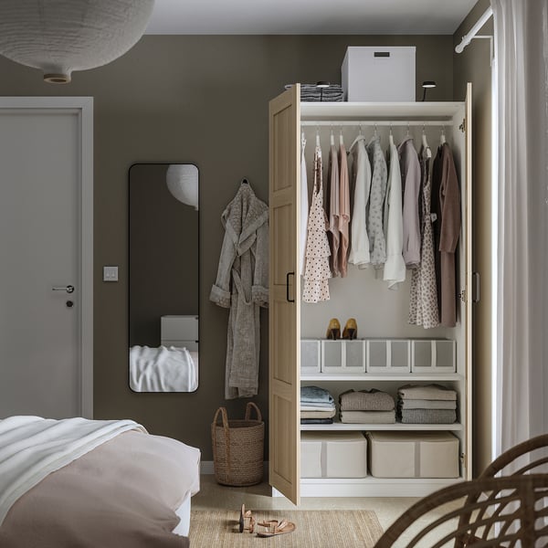 PAX / BERGSBO Wardrobe combination, white/white stained oak effect, 100x60x201 cm