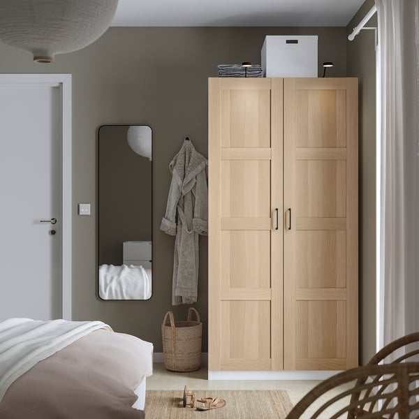 PAX / BERGSBO Wardrobe combination, white/white stained oak effect, 100x60x201 cm