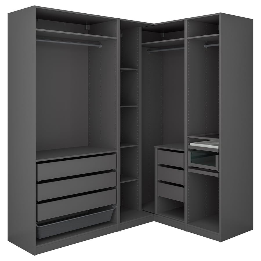 PAX corner wardrobe, dark grey, 211/161x236 cm - IKEA