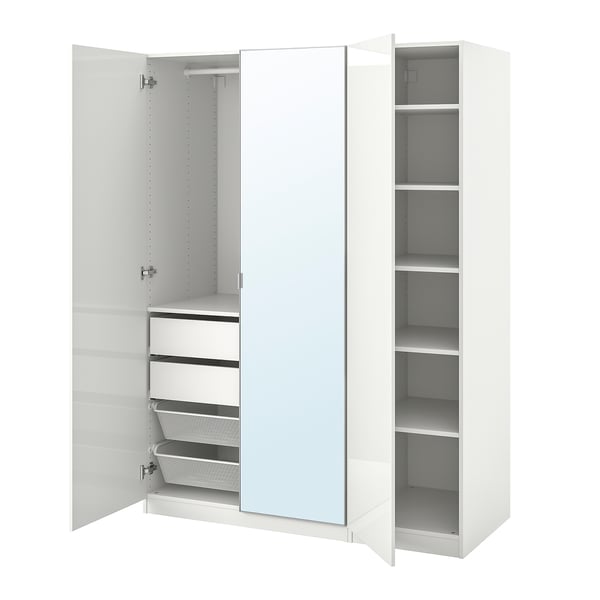 PAX / FARDAL/ÅHEIM Wardrobe combination, white high-gloss/mirror glass, 150x60x201 cm