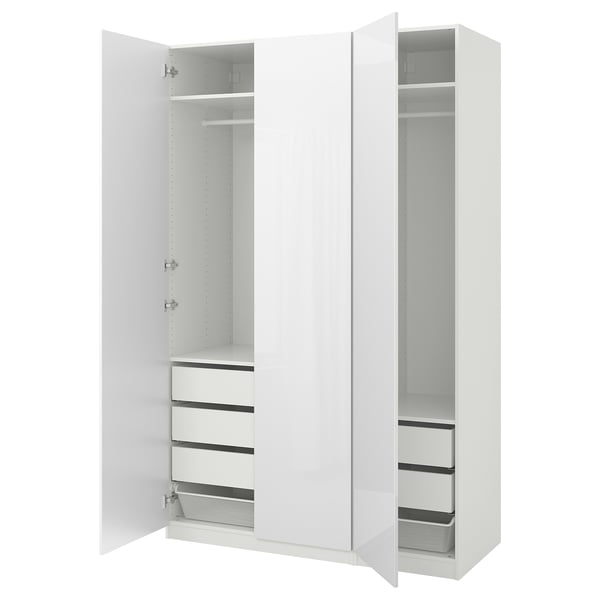 PAX / FARDAL Wardrobe combination, white/high-gloss/white, 150x60x236 cm