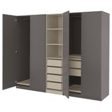 PAX / FORSAND Wardrobe combination, dark grey grey-beige/dark grey, 250x60x201 cm