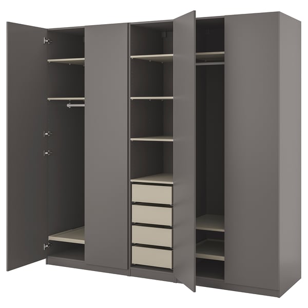 PAX / FORSAND Wardrobe combination, dark grey grey-beige/dark grey, 250x60x236 cm