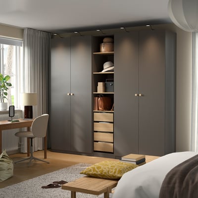 PAX / FORSAND Wardrobe combination, dark grey/white stained oak effect dark grey, 250x60x236 cm