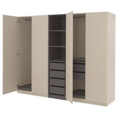 PAX / FORSAND Wardrobe combination, grey-beige/dark grey grey-beige, 250x60x201 cm