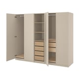 PAX / FORSAND Wardrobe combination, grey-beige/white stained oak effect grey-beige, 250x60x201 cm