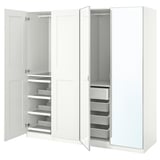 PAX / GRIMO/ÅHEIM Wardrobe combination, white/white mirror glass, 200x60x201 cm