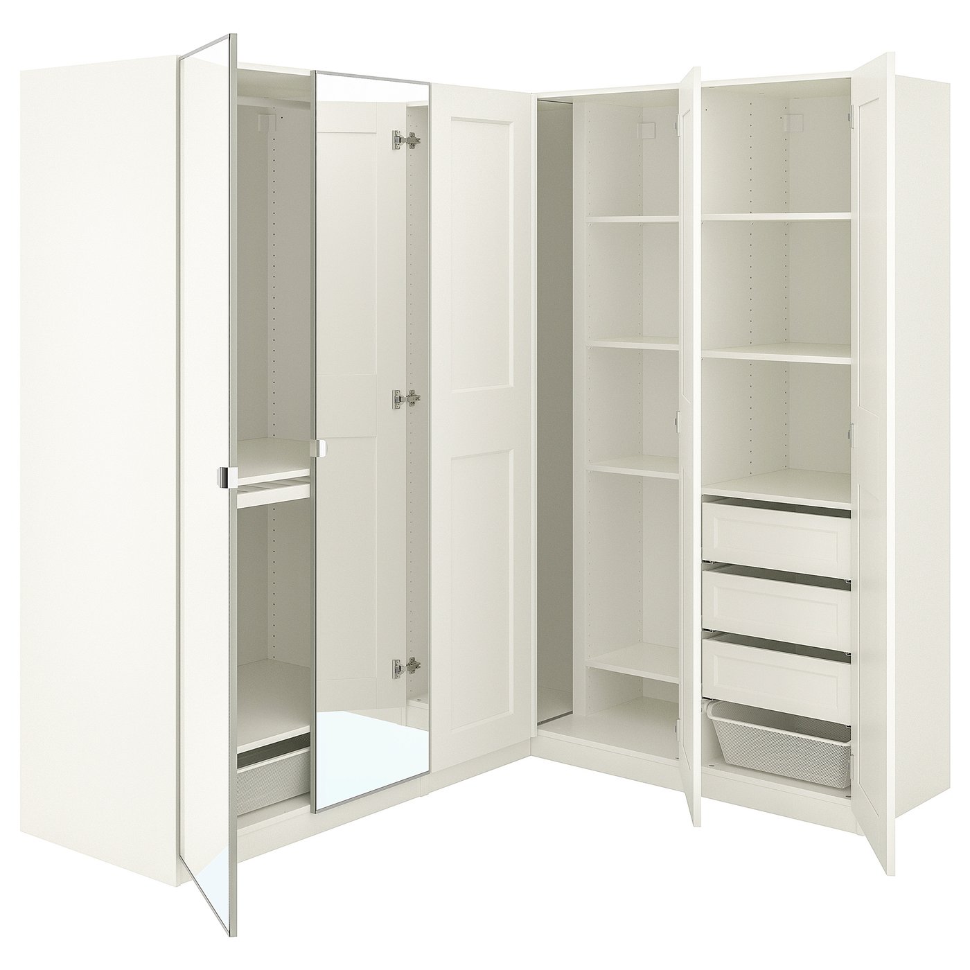 PAX / GRIMO/VIKEDAL Corner wardrobe white, mirror glass IKEA