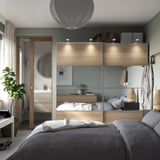 PAX / MEHAMN/AULI Wardrobe combination, white stained oak effect double sided/white stained oak effect mirror glass, 200x66x201 cm