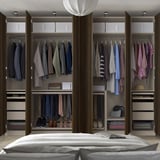 PAX / STORKLINTA Wardrobe combination, grey-beige/dark brown stained oak effect, 300x60x236 cm