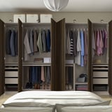 PAX / STORKLINTA Wardrobe combination, grey-beige/dark brown stained oak effect, 300x60x201 cm