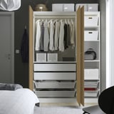PAX / STORKLINTA Wardrobe combination, white/oak effect, 150x60x201 cm