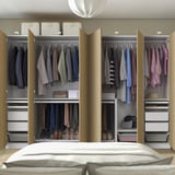 PAX / STORKLINTA Wardrobe combination, white/oak effect, 300x60x201 cm