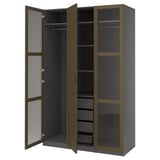 PAX / TONSTAD Wardrobe combination, dark grey brown/stained oak veneer glass, 150x60x236 cm