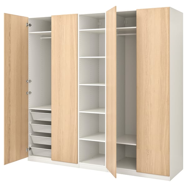 PAX Wardrobe, white, RepvÃ¥g white stained oak veneer, 250x60x236 cm IKEA