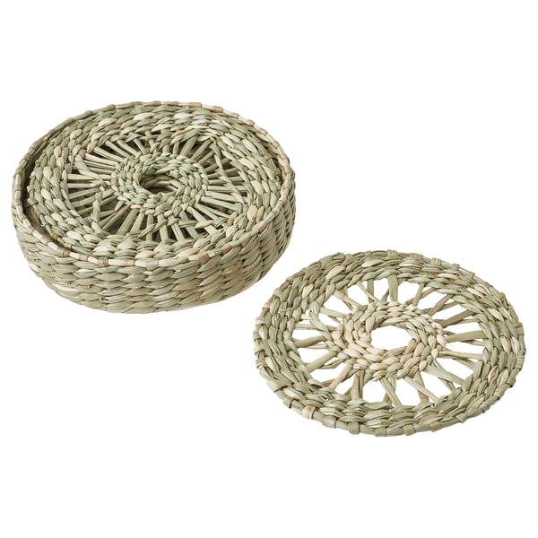 PENNFISK Coasters with holder, natural/sedge handmade, 10.0 cm
