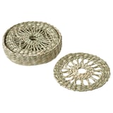 PENNFISK Coasters with holder, natural/sedge handmade, 10.0 cm