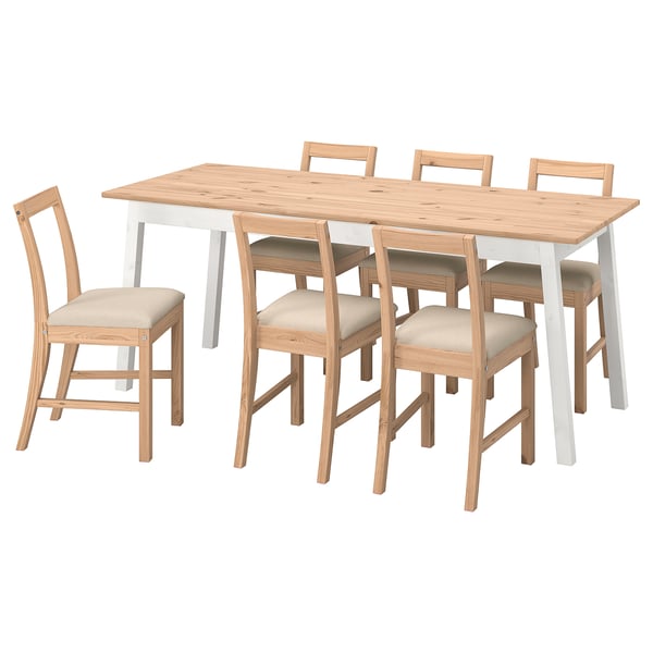 PINNTORP / PINNTORP Table and 6 chairs, light brown stained white stained/Katorp light brown stained, 185 cm