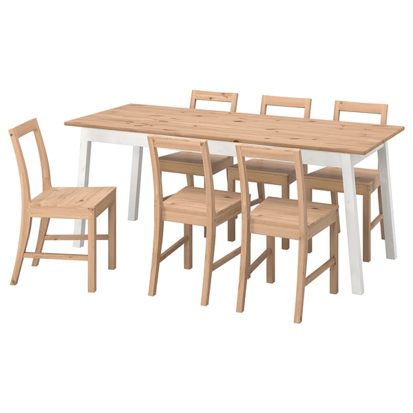 PINNTORP / PINNTORP Table and 6 chairs, light brown stained white stained/light brown stained, 185 cm