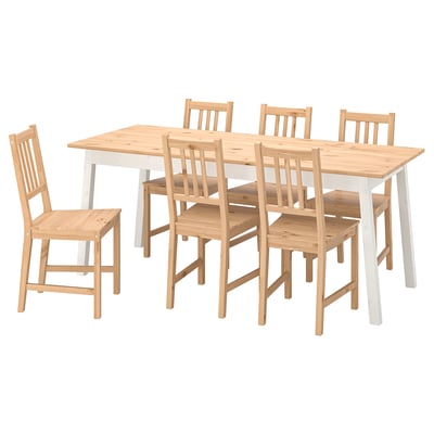 PINNTORP / PINNTORP Table and 6 chairs, light brown stained white stained/light brown stained, 185 cm