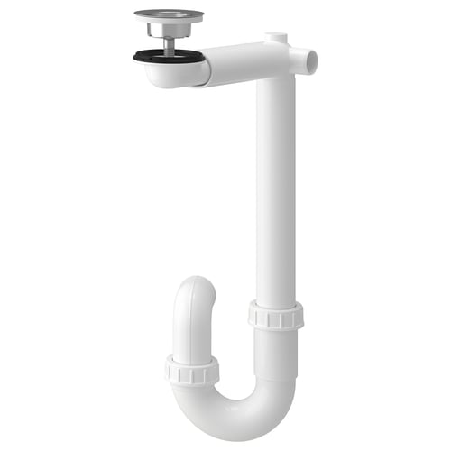 White adjustable water trap with stainless parts.