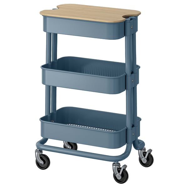 RÅSKOG / NORRÅVA Trolley with lid, grey-blue, 28x38x61 cm
