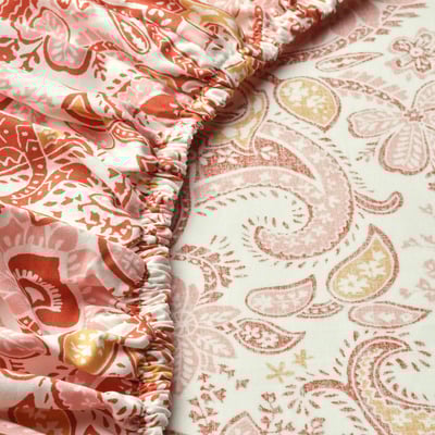 RODGERSIA Fitted sheet, pink/white, Queen