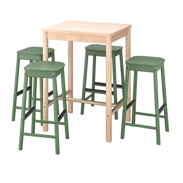 RÖNNINGE / RÖNNINGE Bar table and 4 bar stools, birch/green