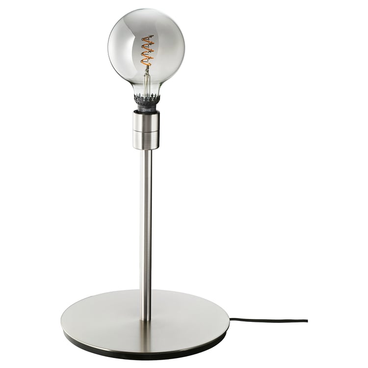 ROLLSBO / SKAFTET Table lamp with light bulb, globe grey clear glass