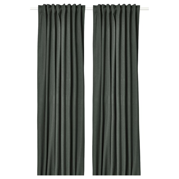 ROSENMANDEL Block-out curtains, 1 pair, dark green/with heading tape, 135x250 cm