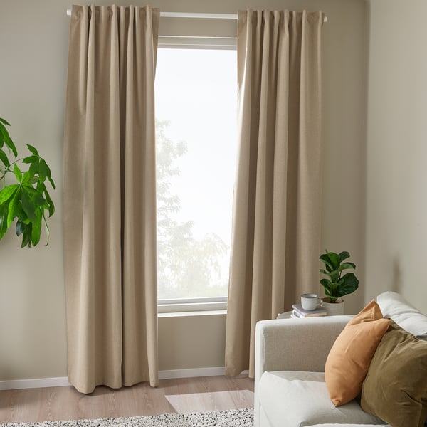 ROSENMANDEL Room darkening curtains, 1 pair, yellow-beige/with heading tape, 135x250 cm