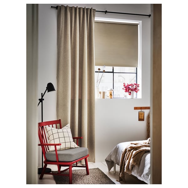 ROSENMANDEL Room darkening curtains, 1 pair, yellow-beige/with heading tape, 135x250 cm
