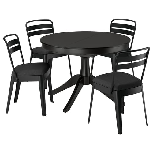 ROSENTORP / RAMSNÄS Table and 4 chairs, black/black, 110/155 cm