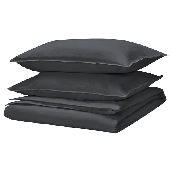 RUNDHAGTORN Duvet cover and 2 pillowcases, anthracite, 200x200/50x80 cm