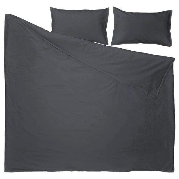 RUNDHAGTORN Duvet cover and 2 pillowcases, anthracite, 200x200/50x80 cm
