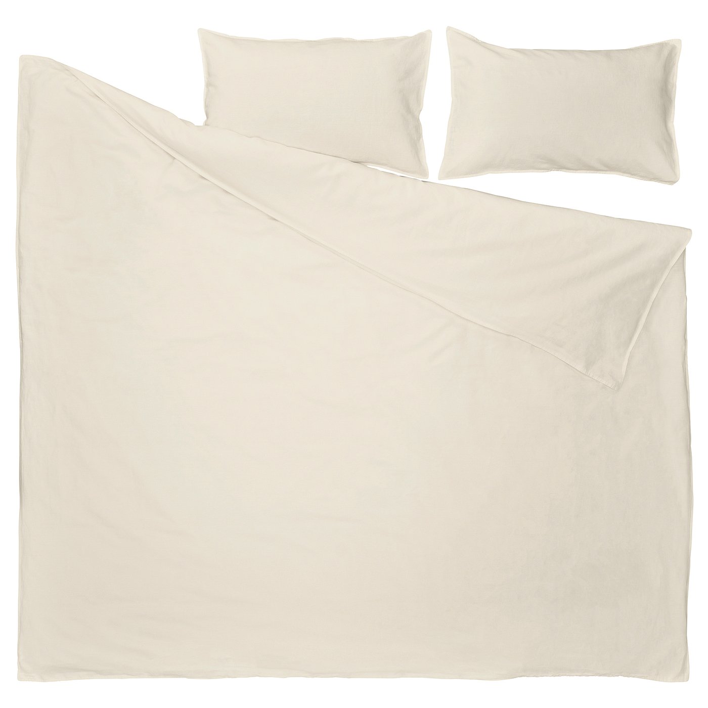 Beige duvet cover set, linen-cotton blend, pre-washed, wrinkle-chic, includes duvet and 2 pillowcases.