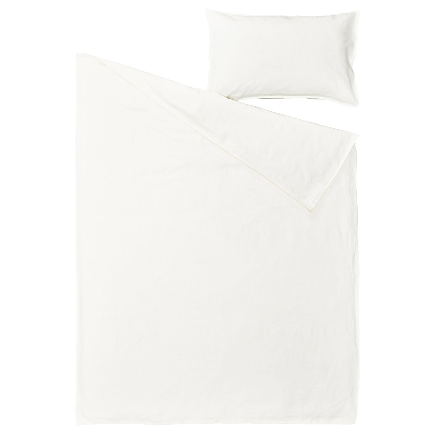 White RUNDHAGTORN bed linen set. Includes flat and pillowcases, smooth cotton-linen blend, minimalist design.