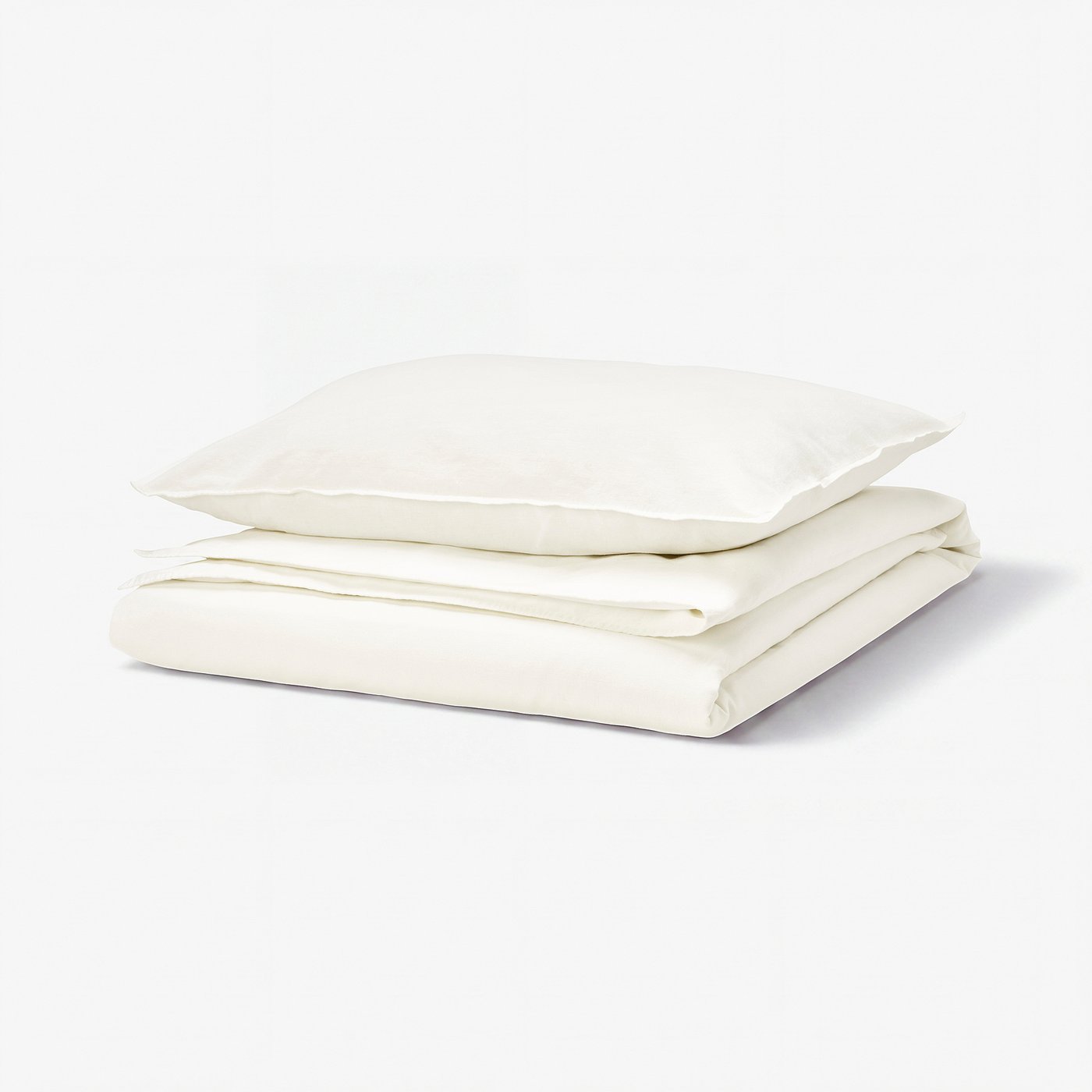 RUNDHAGTORN white duvet set, neat stack of folded white cotton-linen blend, rectangle, clean look.