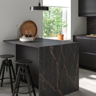 RUNSBÄCK Custom made wall panel, matt black/brown stone effect/high pressure porcelain, 1 m²x1.2 cm