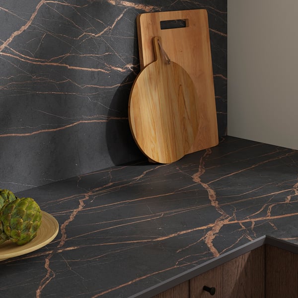 RUNSBÄCK Custom made wall panel, matt black/brown stone effect/high pressure porcelain, 1 m²x1.2 cm