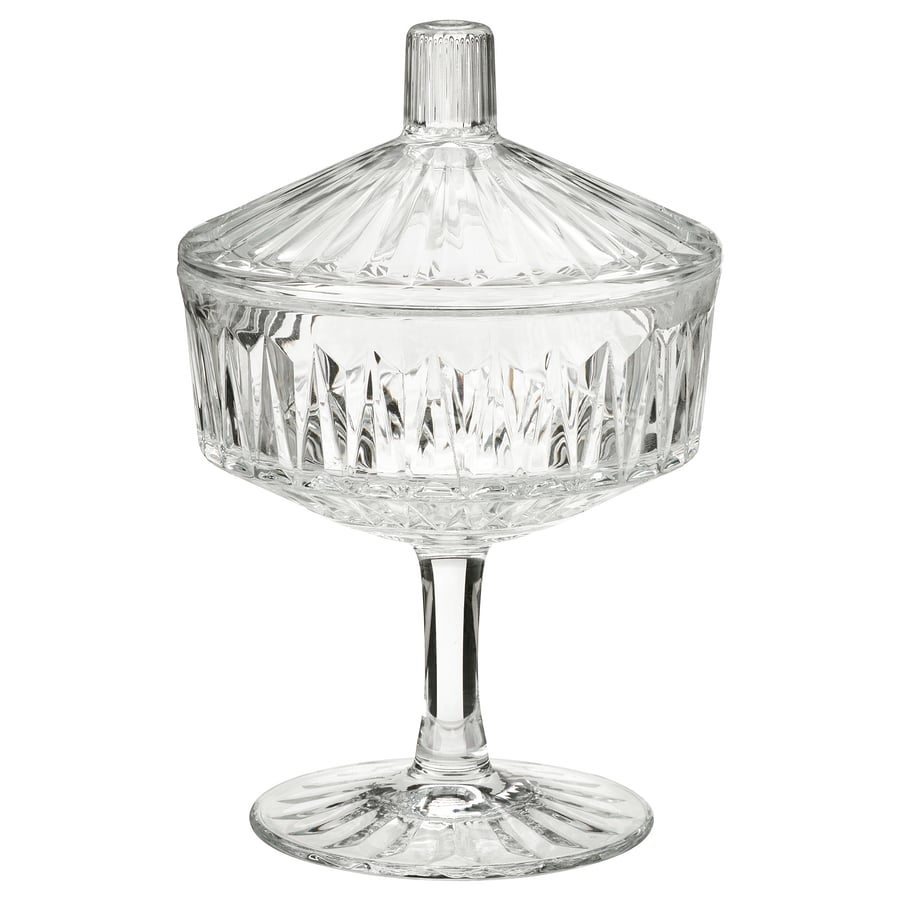 SÄLLSKAPLIG bowl with lid, clear glass/patterned, 10 cm IKEA