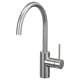 Depicts a stylish, stainless steel kitchen tap named SALLSJÖN, featuring a sleek, curved spout and a side handle for control.