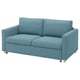 A blue IKEA SALTSJÖBADEN 2-seat sofa-bed. It has a modern design with straight lines and is upholstered in recycled fabric.