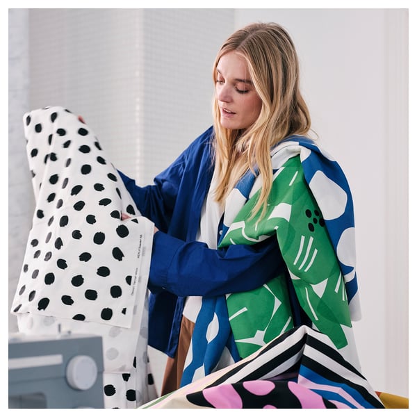SANDLUSERN Pre-cut fabric, white/black, 150x300 cm