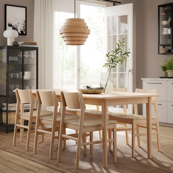 SKANSNÄS / SKANSNÄS Table and 4 chairs, light beech veneer/light beech, 150/205 cm