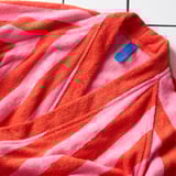 SKOGSSALLAT Bath robe, red-pink/striped, L/XL