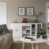 SKRUVBY Storage combination w glass doors, white, 190x90 cm