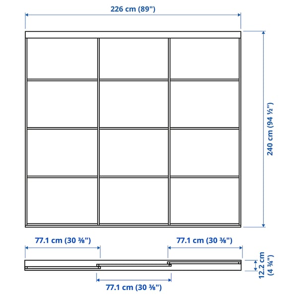 SKYTTA / HOKKSUND Sliding door combination, black/high-gloss light grey, 226x240 cm
