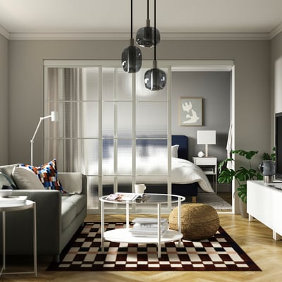 SKYTTA / LUNDBRÄSMA Sliding door combination, white/checkered glass, 251x205 cm