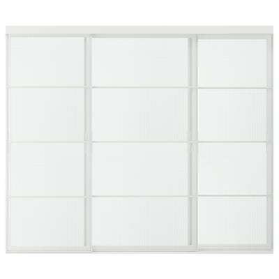 SKYTTA / LUNDBRÄSMA Sliding door combination, white/checkered glass, 251x205 cm